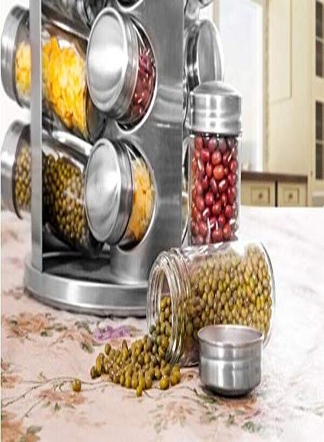 REPLEX رف توابل دوار، طقم من 16 برطمان توابل، رف توابل من الفولاذ المقاوم للصدأ، منظم تخزين التوابل، مناسب لبرج دوار للمطبخ، دائري دوار - Image 3